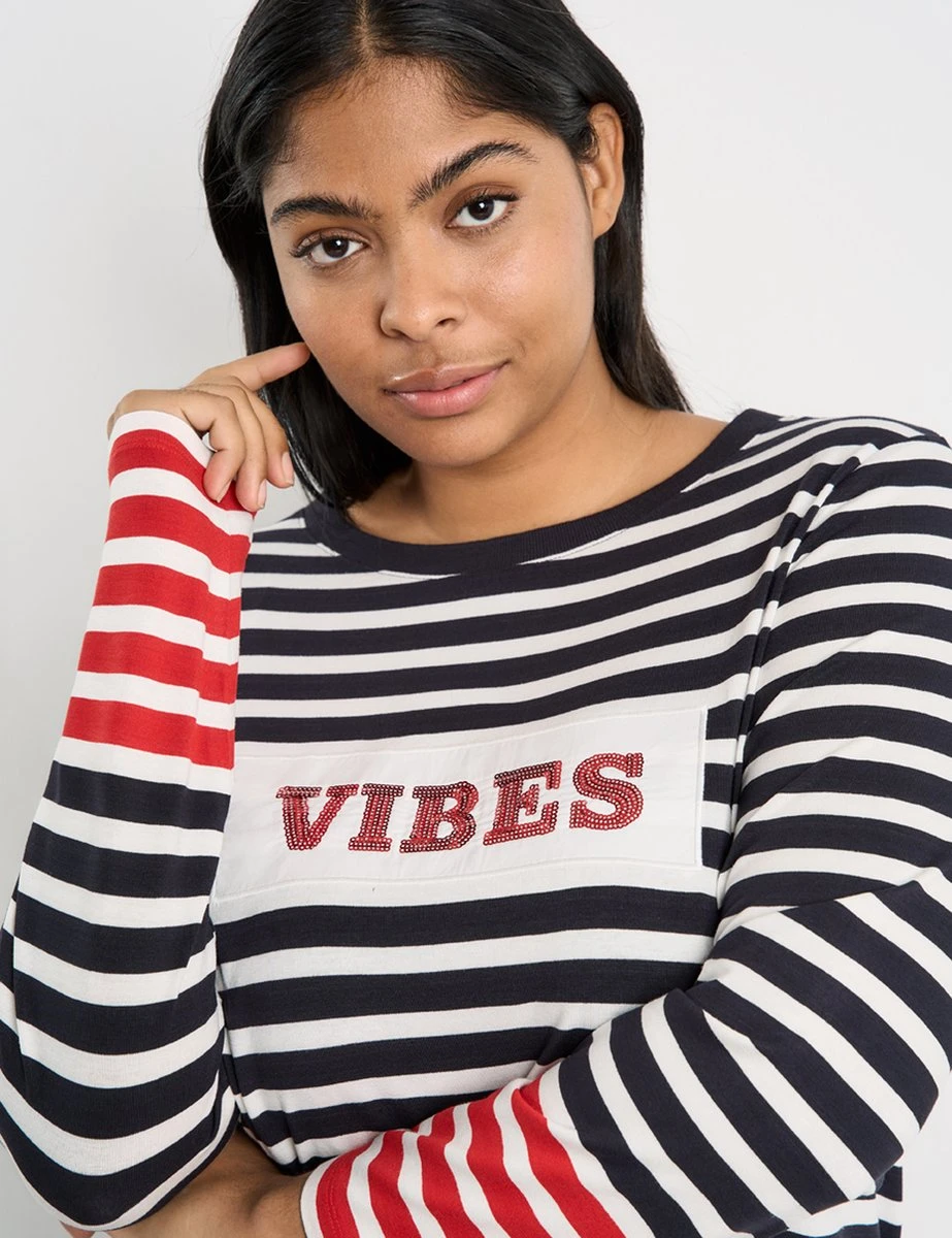 SAMOON Dames Longsleeve Navy - Offwhite Ringel-50 7 SAMOON Dames Longsleeve Navy - Offwhite Ringel-50 - Afbeelding 5