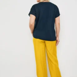 SAMOON Dames Shirt Met Korte Mouwen Mood Blue Gemustert-52