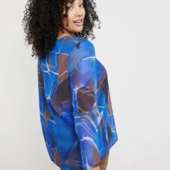 SAMOON Dames Chiffon Blouse Blue Bonnet Gemustert-56