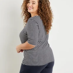 SAMOON Dames T-shirt Navy - Offwhite Ringel-48 -Pantalonix Verkoopwinkel 923x1200 26