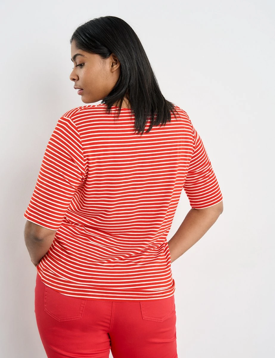 SAMOON Dames T-shirt Power Red - Offwhite Ringel-42 4 SAMOON Dames T-shirt Power Red - Offwhite Ringel-42 - Afbeelding 2