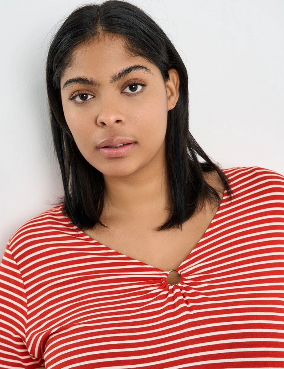 SAMOON Dames T-shirt Power Red - Offwhite Ringel-42 5 SAMOON Dames T-shirt Power Red - Offwhite Ringel-42 - Afbeelding 3