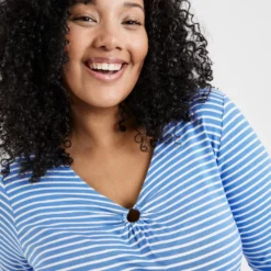 SAMOON Dames T-shirt Blue Bonnet - Offwhite Ringel-56 -Pantalonix Verkoopwinkel 923x1200 30