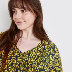 SAMOON Dames Shirt Met 3/4-mouwen Mood Blue Gemustert-44 -Pantalonix Verkoopwinkel 928x1200 1