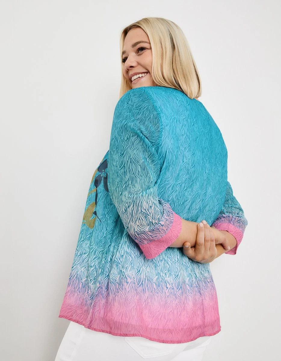 SAMOON Dames Shirt Cyan Gemustert-52 5 SAMOON Dames Shirt Cyan Gemustert-52 - Afbeelding 3