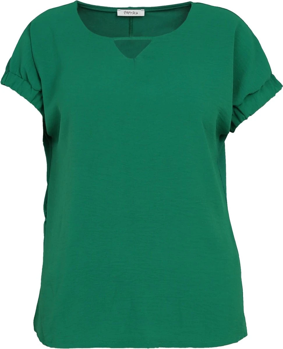 Paprika Effen T-shirt In Twee Stoffen Met Uitsparingen Bij De Kraag 4 Paprika Effen T-shirt In Twee Stoffen Met Uitsparingen Bij De Kraag - Afbeelding 2